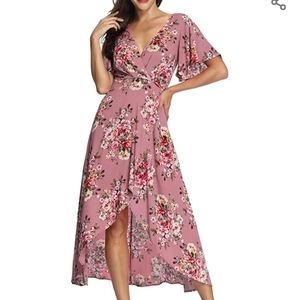 Mauve Floral Faux Wrap Dress
